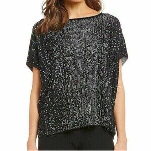 Eileen Fisher Sleek Tensel Bateau Neck Sweater Top Small Medium Relaxed Oversize